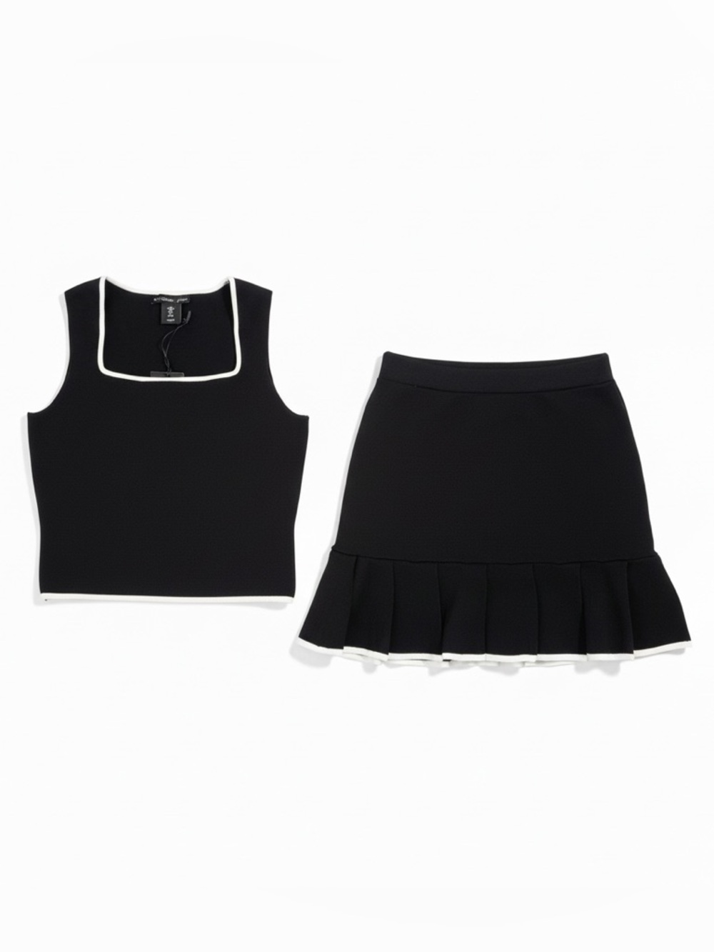 Sincerely Jules Black White Trim Knit Two Piece Set Small Pleated Skirt Set